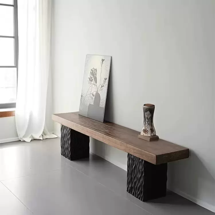 现代美学玄关凳长条凳实木入户端景条案设计师侘寂风案台条凳装饰