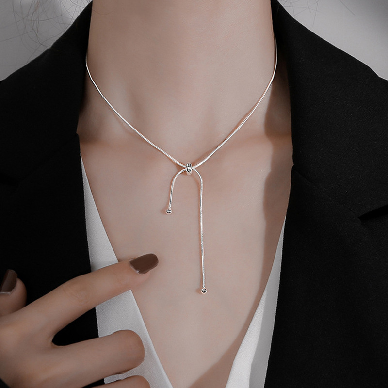 Round bead adjustable necklace women's simple Japanese and Korean tassel pendant Mori student two-piece choker clavicle chain necklace