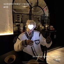 原创重磅安哥拉长毛绒小香风撞色厚秋冬针织毛衣2025年潮流