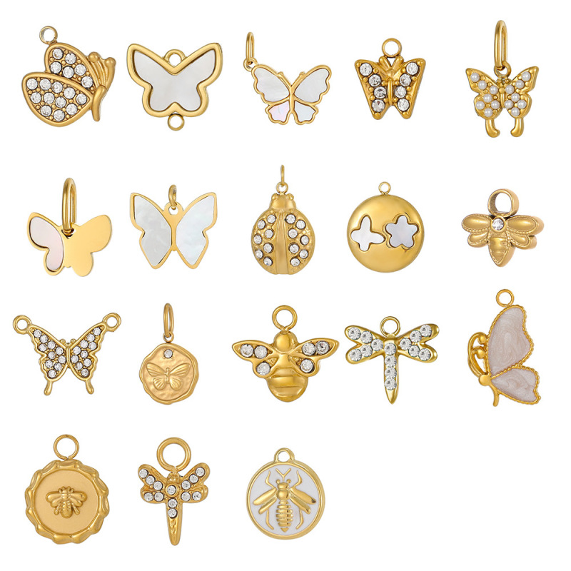 French Elegant Retro Stainless Steel Micro-Encrusted Zircon DIY Pendant European and American Simple Butterfly and Dragonfly Jewelry Accessories French Elegant Retro Stainless Steel Micro-Encrusted Zircon DIY Pendant European and American Simple Butterfly and Dragonfly Jewelry Accessories