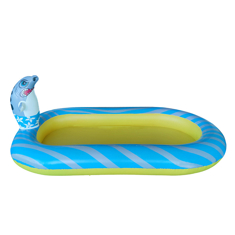 PVC充气鲨鱼喷水池 儿童戏水充气游泳池家用户外游泳池定制