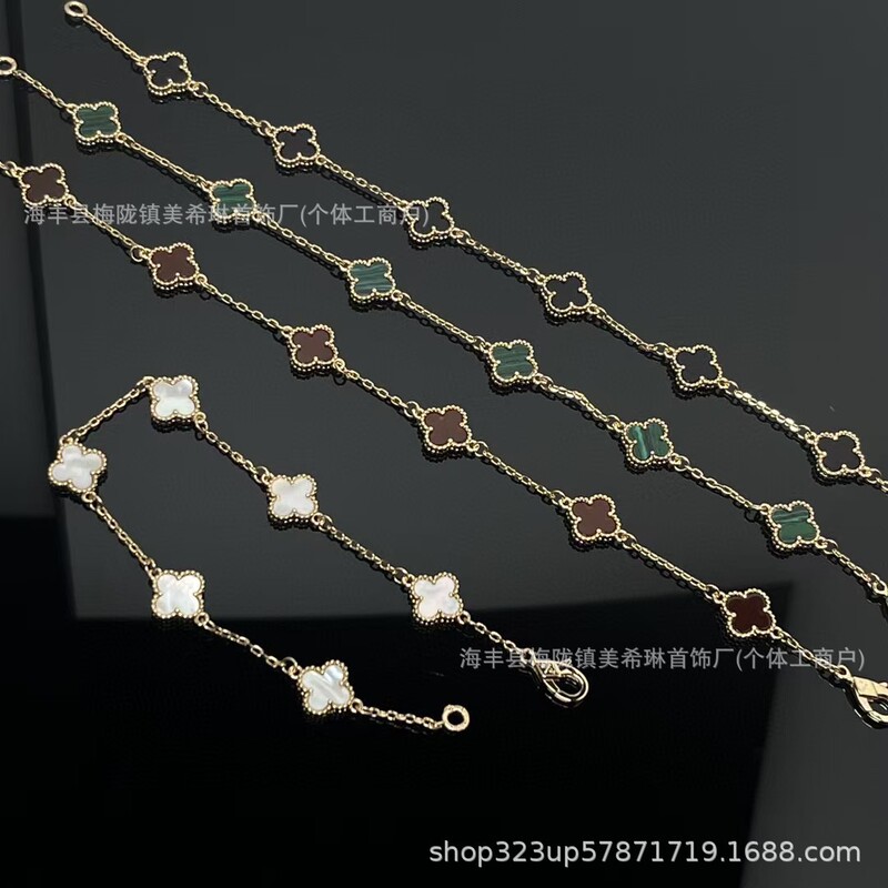 High Version Four-Leaf Clover Six-Flower Mini Bracelet for Women White Mother-Of-Pearl Red Agate Plated 18K Gold Accessible Luxury High-End Wholesale