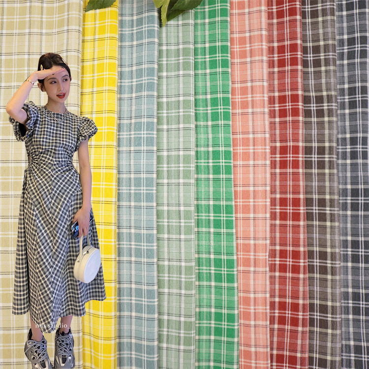 春夏连衣裙旗袍时装面料 TR色织弹力格子布 西装套装裤子布料批发