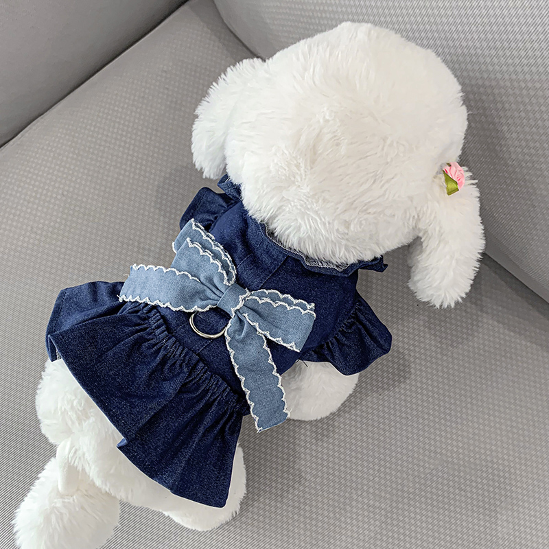 (2개) 개 옷 고양이 애완 동물 봄과 가을 얇은 강아지 견인 슈나우저 강아지 여름 공주 원피스 여름 치마