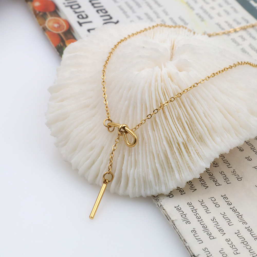 Niche Non-fading Geometric Bow Fringe Stainless Steel Necklace