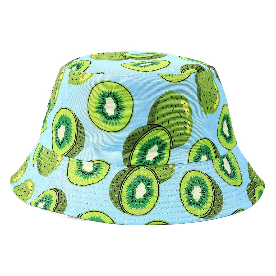 2023 creativo nuevo patrón de kiwi sombrero de pescador europeo y americano hombres y mujeres de ocio al aire libre protección solar sombrero de sol cuenca de doble cara