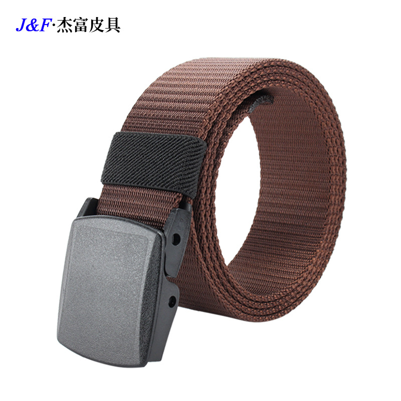 杰富皮具批发3.8cm过安检航空皮带免打孔塑料扣帆布腰带men belt