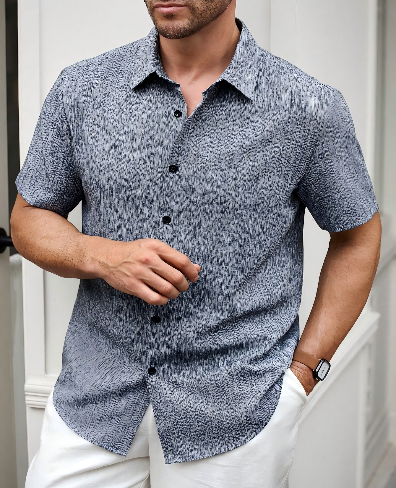 Nuevo transfronterizo Europa y América Amazon verano nuevo cuello de manga corta camiseta de negocios camiseta casual para hombre