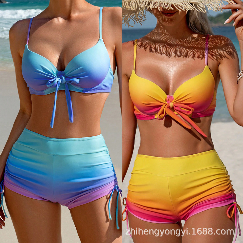 Amazon's New European and American Swimsuit Female Sexy Bikini Hard Bag Push-Up Boxer Briefs Manufacturer Wholesale Foreign Trade Swimwear