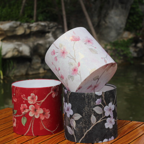 新款中式圆形插花桶礼盒春节年宵花桶鲜花抱抱桶花盒花艺包装盒子