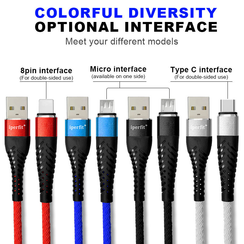 1m Nylon Braided Cable USB 8Pin 3A Fast Charging for Android Samsung Xiaomi Huawei