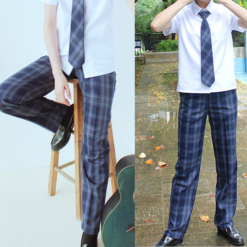 Original DK Plaid Pants Spring and Autumn Loose Straight Pants Korean College Style Student School Pants Casual Wide Leg JK