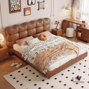 French-Style Puff Bed Vintage Master Bedroom Double 1.8m Modern Simple Cloud Solid Wood Retro 1.5m Air Pressure Bed