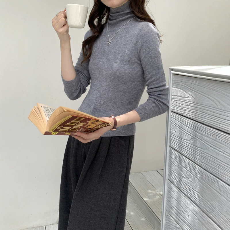 2026 Early Autumn Slim Fit Turtleneck Knit Sweater, Stretchy and Slimming, Long Sleeve, Solid Color, Fine Wool Base Layer 2026 Early Autumn Slim Fit Turtleneck Knit Sweater, Stretchy and Slimming, Long Sleeve, Solid Color, Fine Wool Base Layer