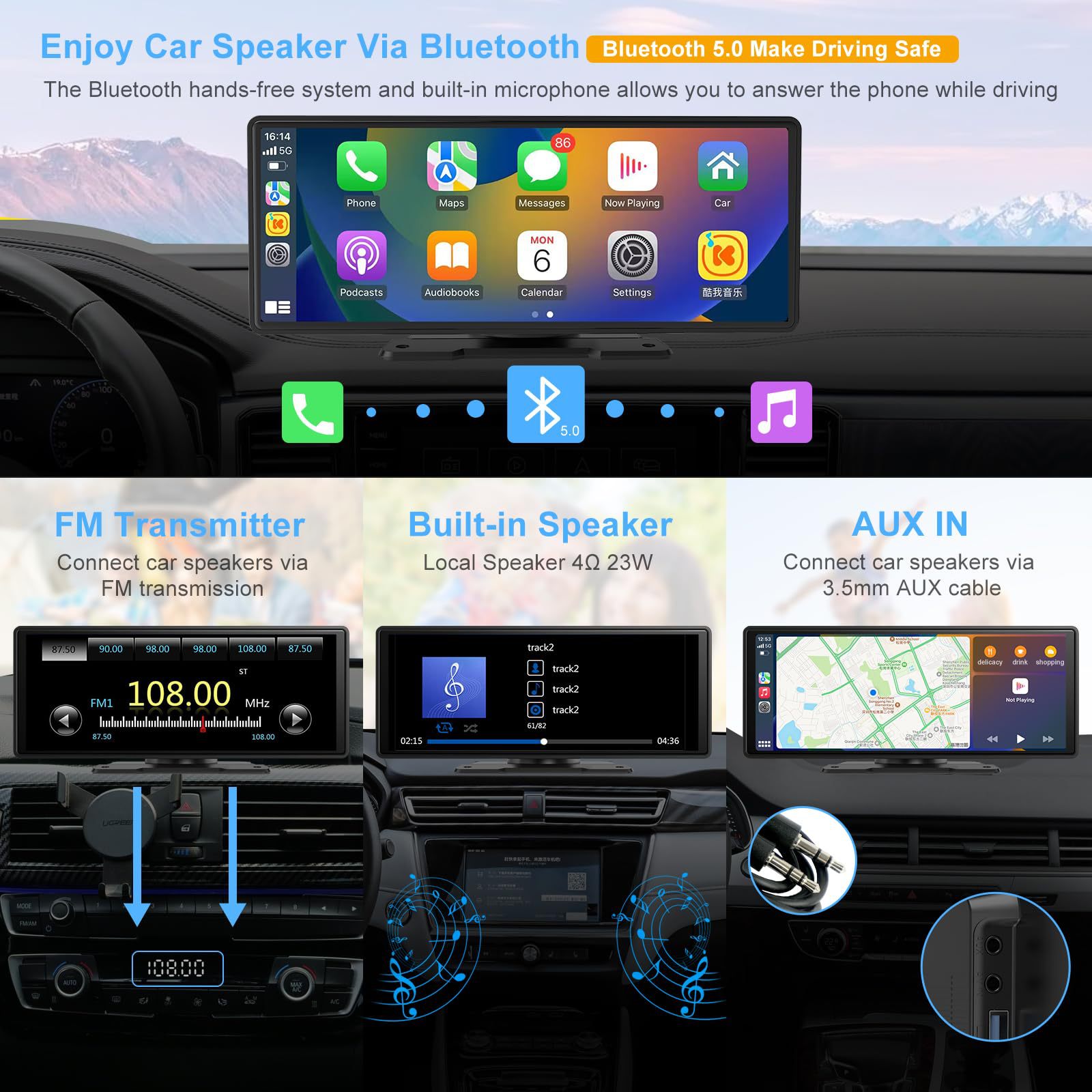 10.26inch In-Car Smart Screen Wireless Carplay Android Auto Bluetooth Navigation and Audio All-In-One Device