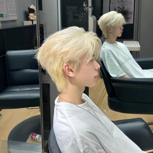Off-White Student Men's Full Head Wig Short Hair Wig Yellow Short Style Chopped Hair Micro Chopped Head Fake Hair