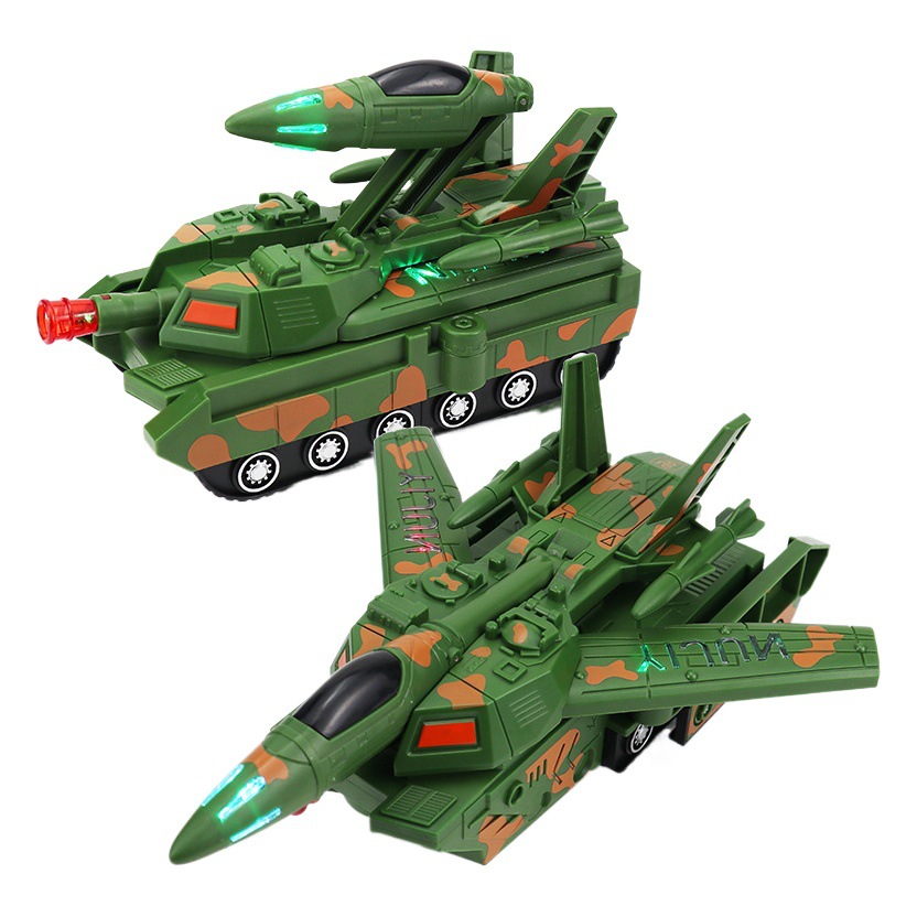 Transfronterizo tanque eléctrico Avión de deformación Universal de conducción de música de luz de juguete para niños puesto al por mayor