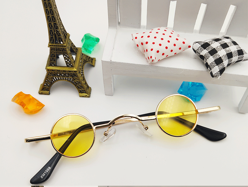 2021跨境时尚复古超小框太阳镜圆框凹造型上海滩墨镜金属太阳眼镜