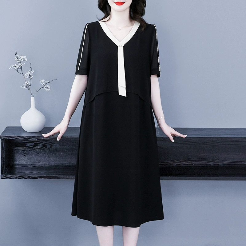 Летнее платье 2025 года, простое и модное, прямого кроя, свободного размера, больших размеров, утягивающее, контрастных цветов, повседневное, для женщин