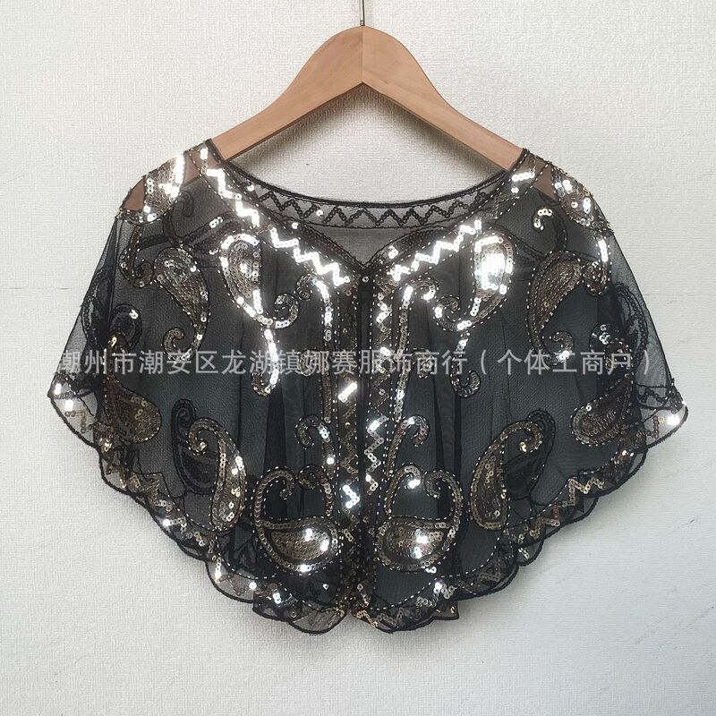 Sequin Shawl Women's Large Size European and American Summer Mesh Embroidered Sequin Pullover Sun Protection Short Jacket Cross-Border Foreign Trade Waistcoat Sequin Shawl Women's Large Size European and American Summer Mesh Embroidered Sequin Pullover Sun Protection Short Jacket Cross-Border Foreign Trade Waistcoat