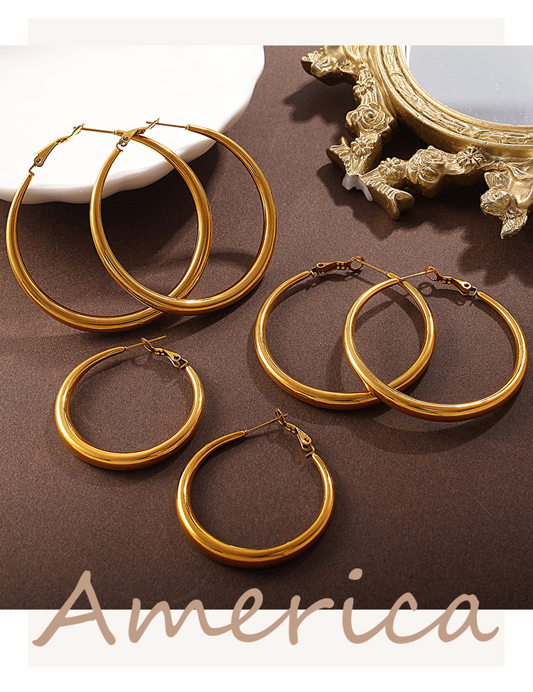 Hoop Large Circle Earrings Light Luxury Niche Simple Plain Circle_voghion.com