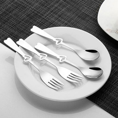 Wholesale heart-shaped stainless steel spoon and fork for home use, children's eating spoons, cake and dessert spoons, round spoons, logo printed gifts