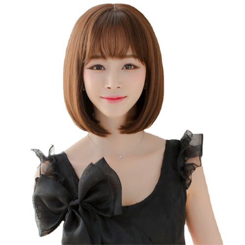 Japanese and Korean short bobo haircuts, air bangs, straight hair, sweet and cute face-shaping individual wig set