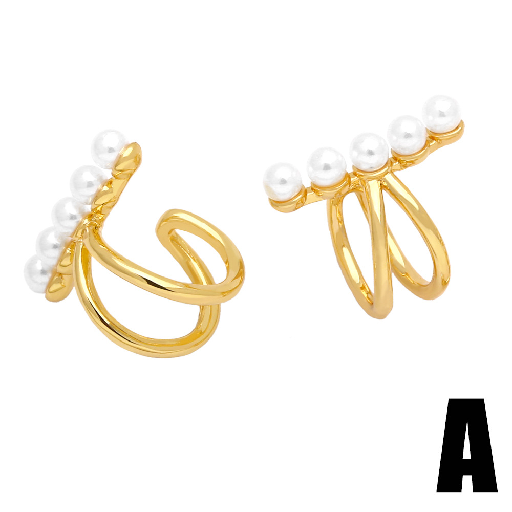 Fashion Geometric Copper Inlay Artificial Pearls Ear clips 1 Pair