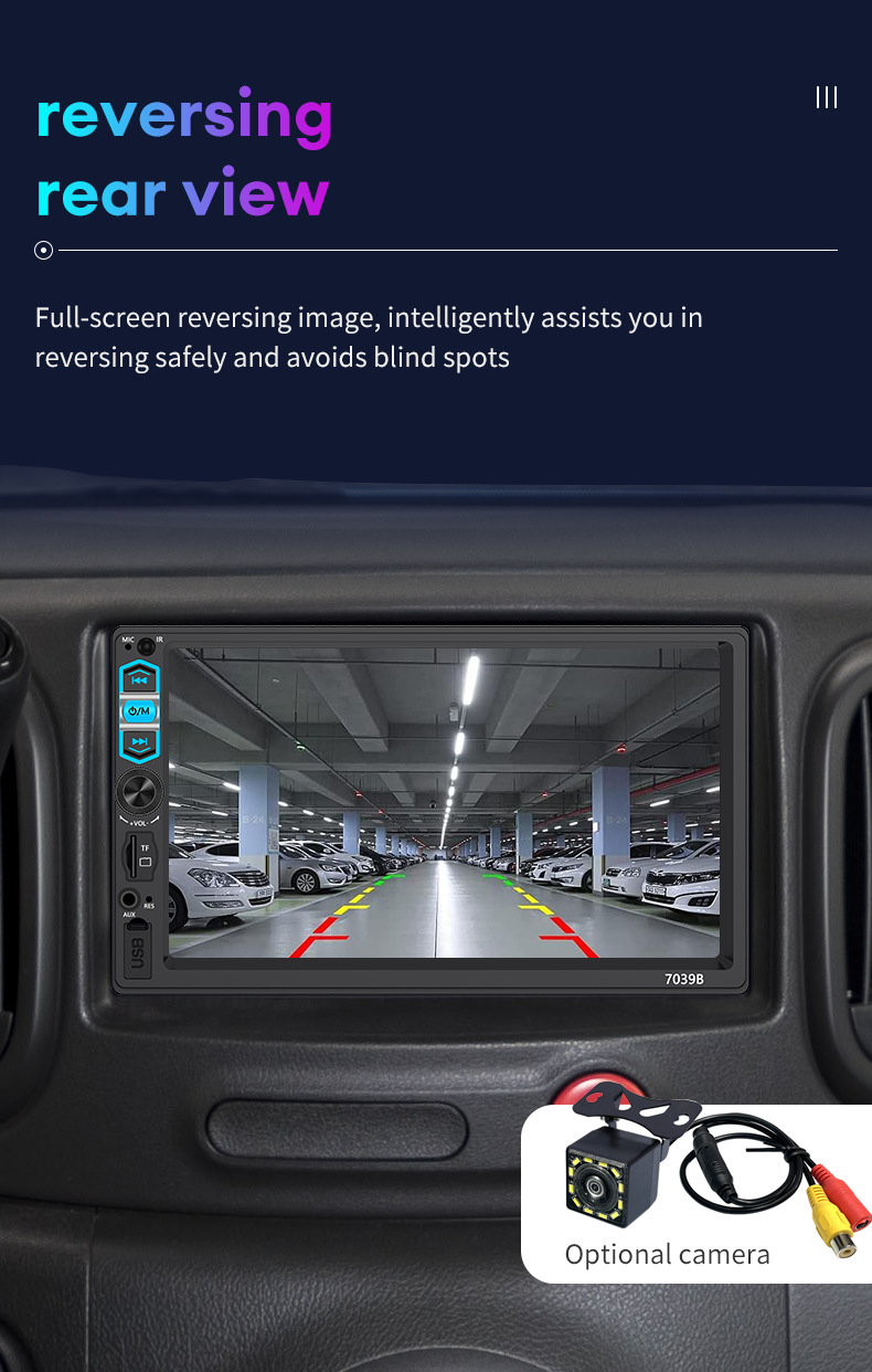 7inch Mp5 Player Car Display Screen Portable Fm Reversing Rear View Bluetooth Connection Hd 1080