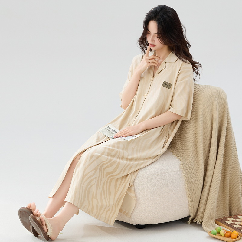 Pijama de algodón para mujeres primavera y otoño manga larga suelta y tamaño de bifurcación larga rodilla se puede usar cardigan ropa doméstica