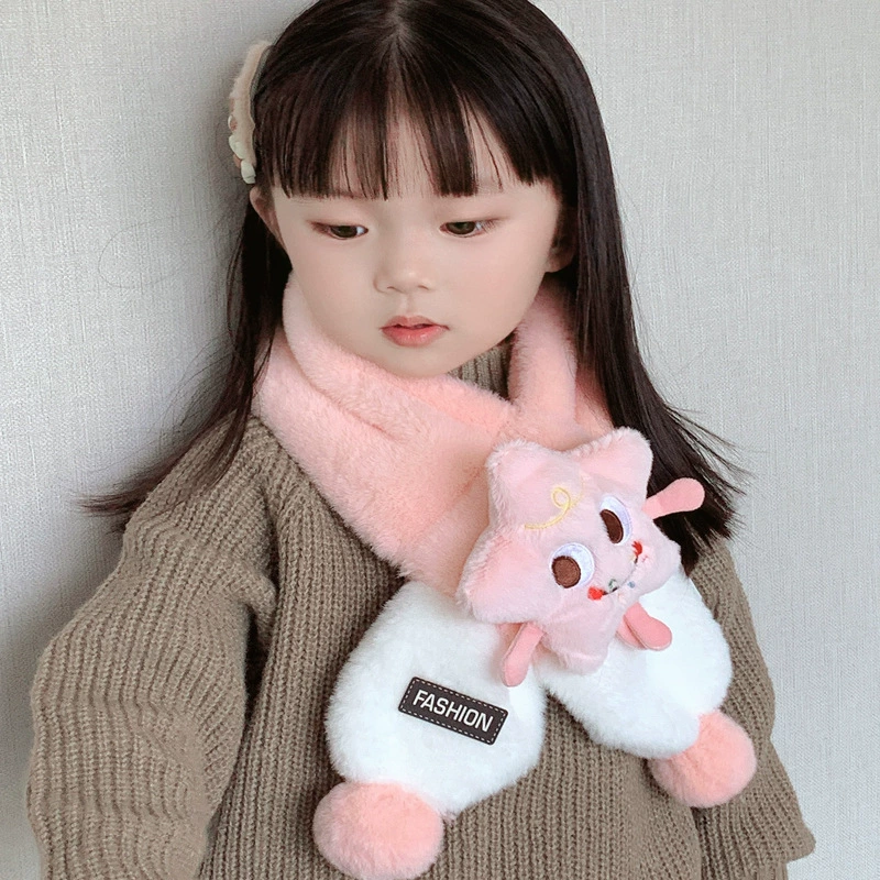 Children's demi-season cute keep warm cartoon windproof scarf, plush