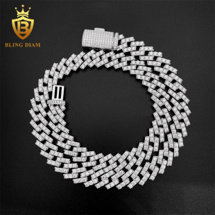 European and American Cross-border Hot Sale New 13mmS925 Silver Set Single Row Moissanite Cuban Chain Necklace Bracelet