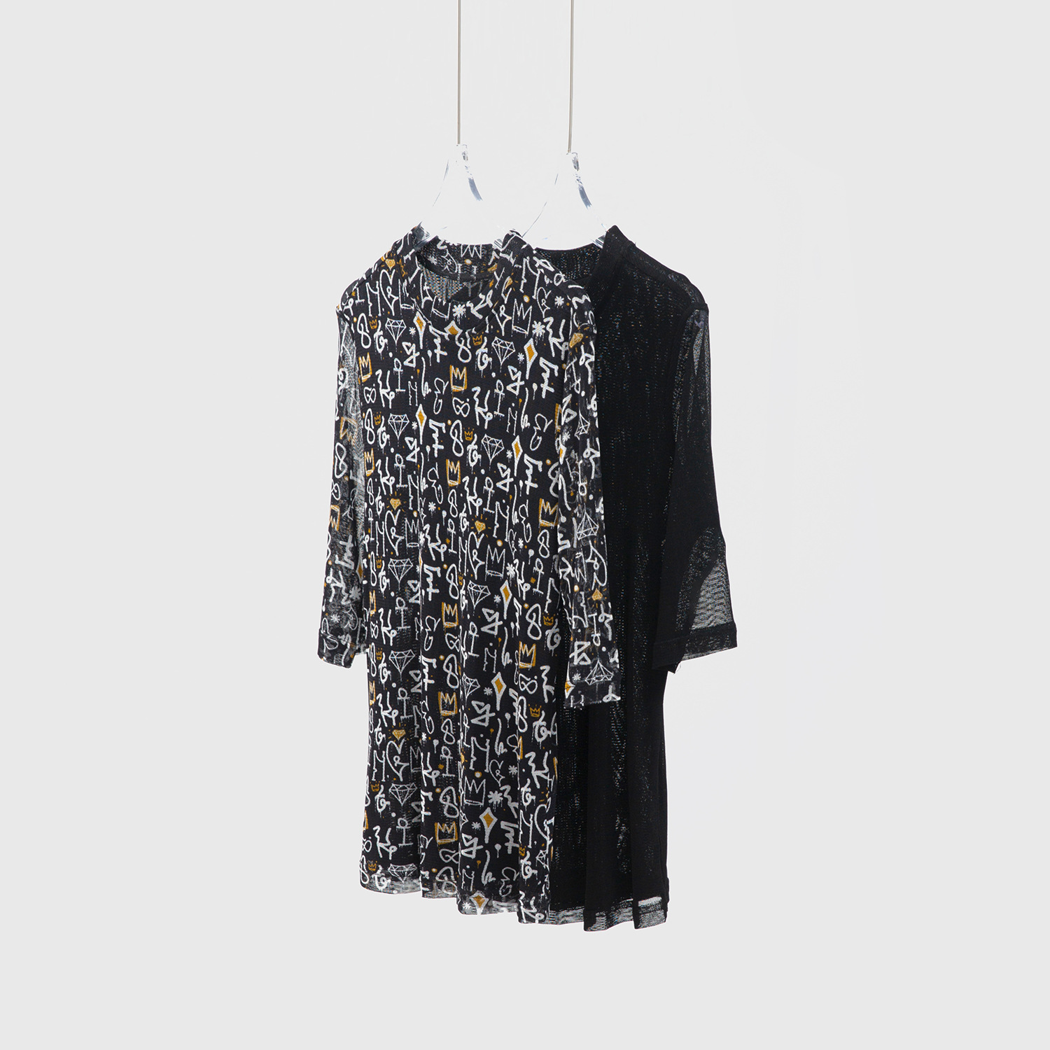 100 Mulberry Mesh 실크 티셔츠 여성용 미드 슬리브 하프 터틀넥 슬림 더블 레이어 메쉬 탑 2025