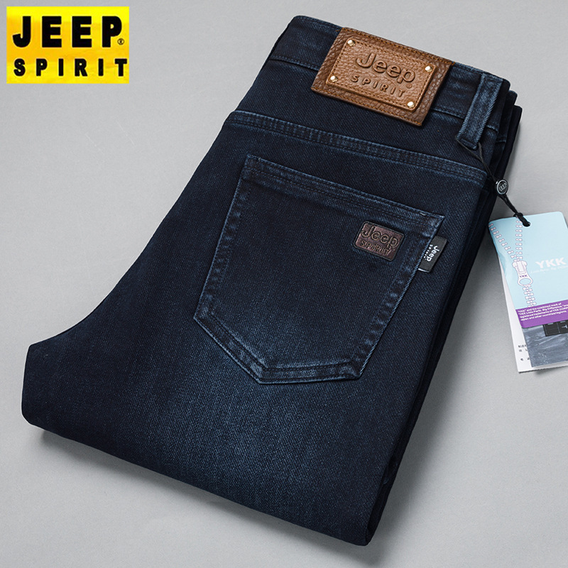 New Autumn/Winter Men's Brand Jeans Business Casual Loose Straight Stretch Mid-Waist Embroidered Thick Style J9007