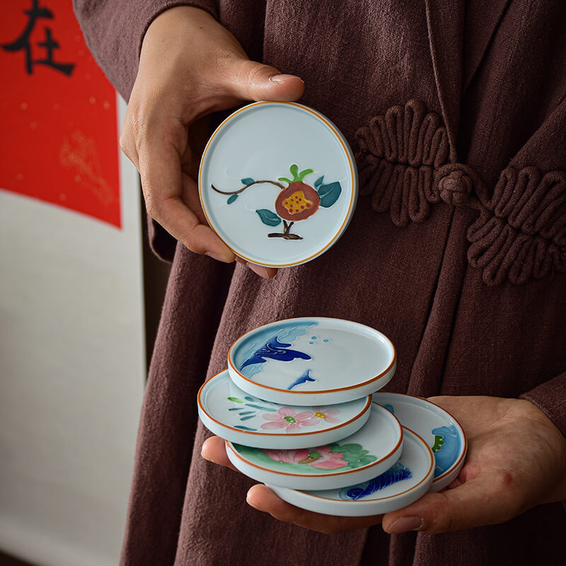 Pintado a mano taza de té estera creativa en relieve loto cerámica aislamiento estera Kung Fu juego de té ceremonia del té partes taza de té estera titular