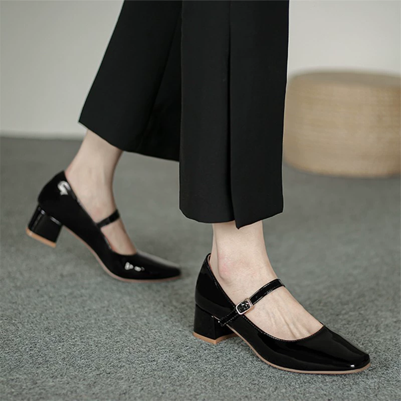 Mary Jane Shoes, Classic Style, Thick Medium Heel, Square Toe — Spring 2026, Sizes 35–41