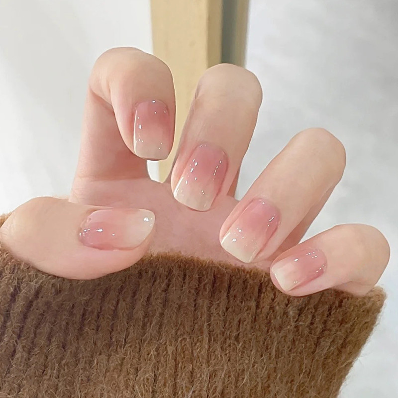 Natural Pure Wearing Armor Square Short Nail Art Nail Piece Gradient Color Pink Tender Sniffing New Fake Nail Removable Natural Pure Wearing Armor Square Short Nail Art Nail Piece Gradient Color Pink Tender Sniffing New Fake Nail Removable