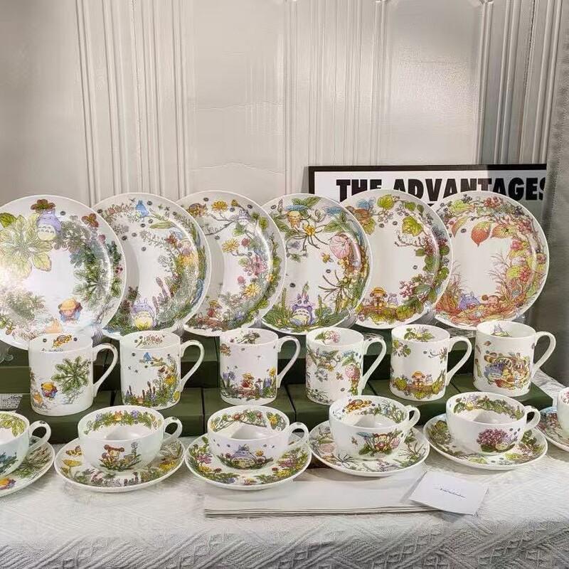 Japanese Cartoon Totoro Tableware Set Household Ceramic Simple Style Cup and Saucer Plate Cartoon High-Value Combination Set