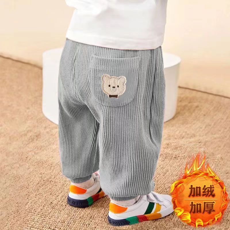 儿童灯芯绒休闲裤加绒儿童束脚保暖卫裤小童宝宝卡通长裤秋冬款潮