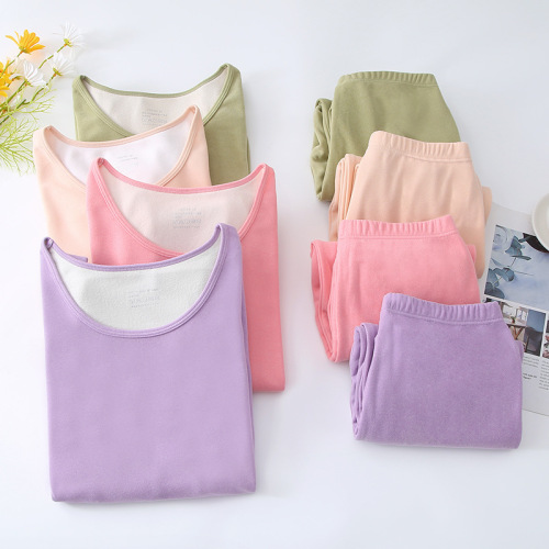 Autumn clothing set, fleece-lined thermal underwear, women's thickened and fleece-lined winter double-sided innerwear base layer