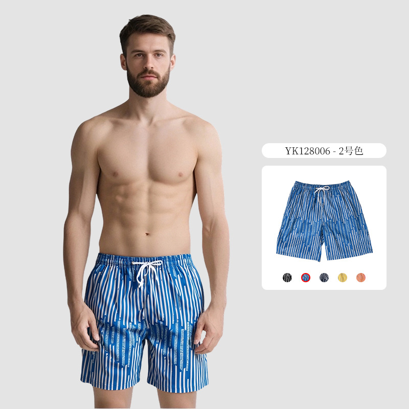 Verano nuevo estilo surf natación pantalones de cinco puntos diseño a rayas pantalones de playa de ocio deportivo para hombres sueltos de talla europea