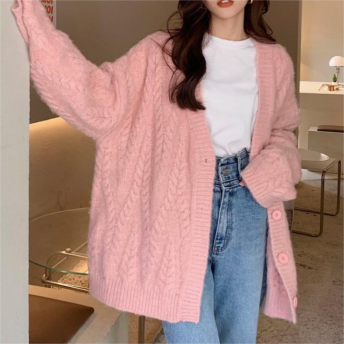 2024 primavera y otoño nuevo suéter perezoso abrigo con cuello en V diseño de moda cardigan de punto medio-longitud superior del hombro para las mujeres image 6