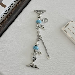 Suitable for Apple Watch Strap Applewatch Textured Glass Beads Metal Telescopic Chain Clause iWatch Watch Strap