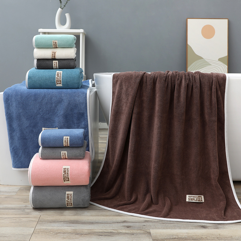 Label Coral Fleece Plain Bath 70*140 Soft Absorbent Thickened Large Gift Beach Towel New Model_voghion.com