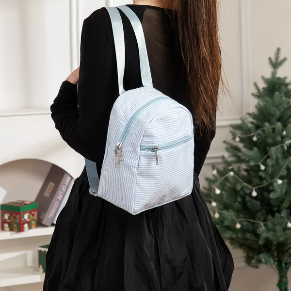 Amazon's New Women's Backpack, Seersucker Student Backpack, Large Capacity Striped Convenient Small Backpack Wholesale