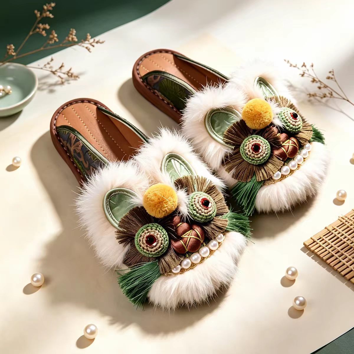 The Wizard of Oz 2026 New Model Genuine Fur Handmade Original Tiger Head Shoes Flat Soft New Chinese Style Traditional Women's Shoes