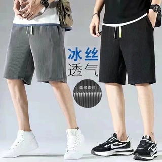 条纹短裤男士夏季冰丝大码速干弹力运动休闲宽松简约外穿五分裤子