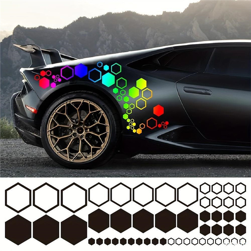 Honeycomb Combination Car Decals Hexagonal Modified Car Body Waistline Scratch Cover Decorative Reflective Car Stickers