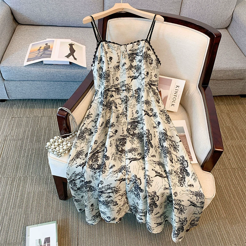 Комплект платье, ретро мелкий рисунок, плюс сайз — сарафан с топом, тренд сезона