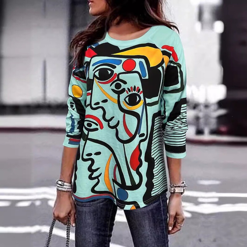Women's T-Shirt Portrait Daily Weekend White Printed Long Sleeve Fashion Round Neck Regular Fit Spring Autumn Women's T-Shirt Portrait Daily Weekend White Printed Long Sleeve Fashion Round Neck Regular Fit Spring Autumn